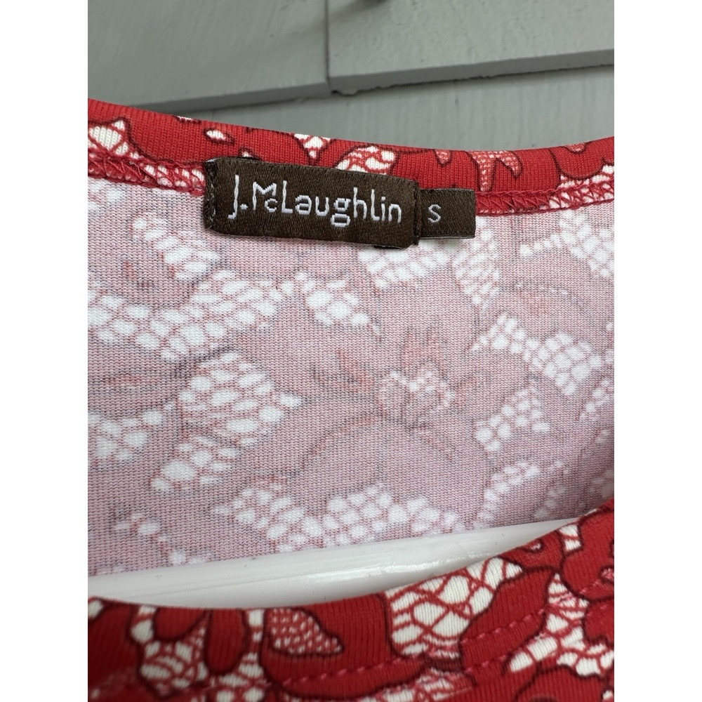 J. McLaughlin Red & White Floral Lace Print 3/4 Sleeve Nylon Spandex Top Sz S - Picture 3 of 6